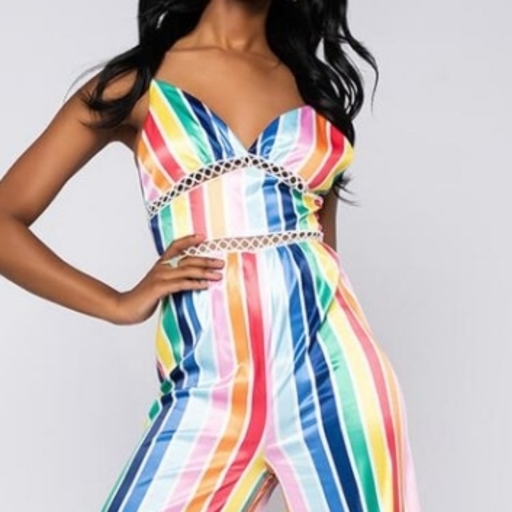 Striped Rainbow Ruffle-Hem Jumpsuit - Multi - Picture 3 of 8